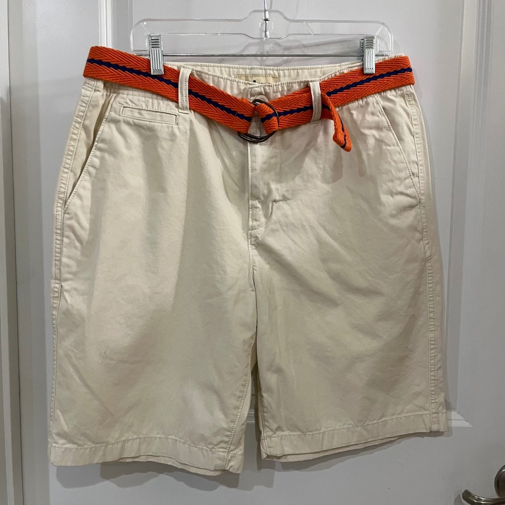 Urban Pipeline Mens Cream Chino Shorts Size 34 With Orange Blue Striped Belt